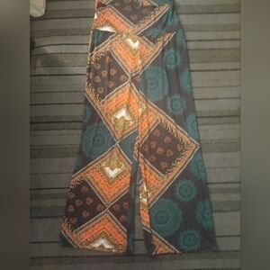 NWOT FOLD DOWN WAIST FLARE MULTI PRINTED PANTS SZ.L